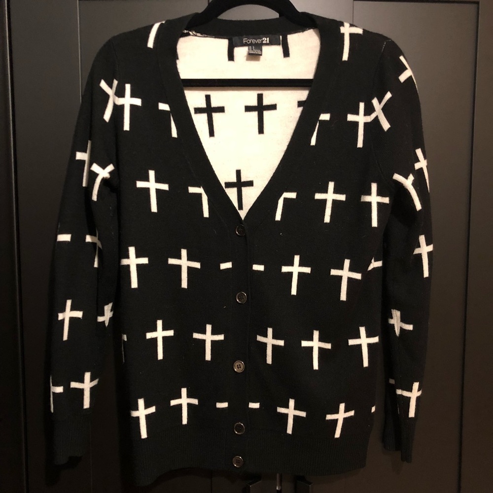 Black and white cross sweater